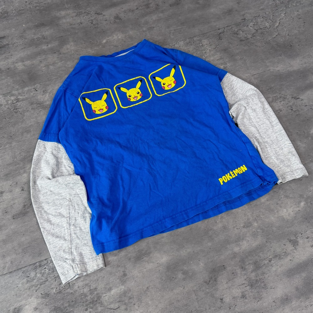 Vintage Y2K 2000's 00's KidsPokemon Pikachu Blue Grey Layered Long Sleeve Shirt
